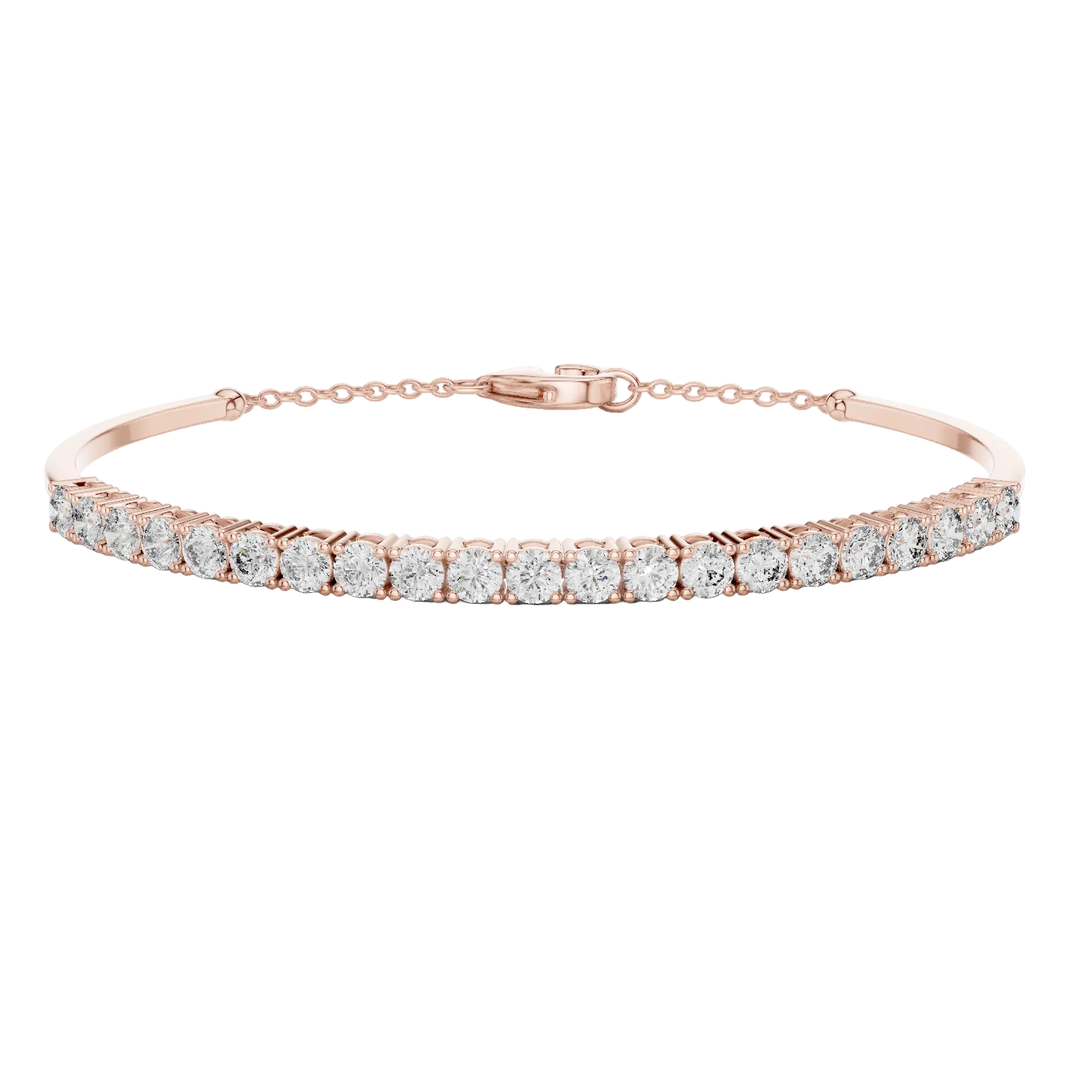 Open cuff lab grown diamond bangle bracelet in yellow gold white gold and rose gold with sleek modern diamond design