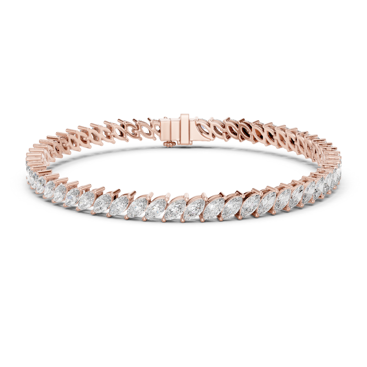 Marquise cut lab grown diamond tennis bracelet in yellow white and rose gold with elegant elongated diamond design