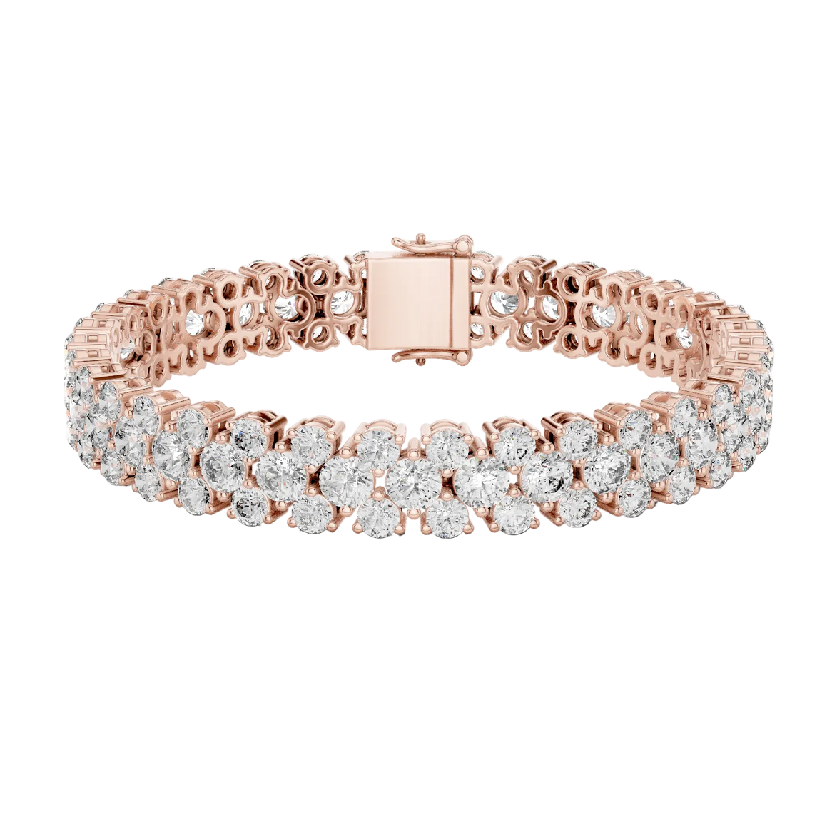 Double row lab grown diamond bracelet with brilliant round diamonds in yellow white and rose gold finishes