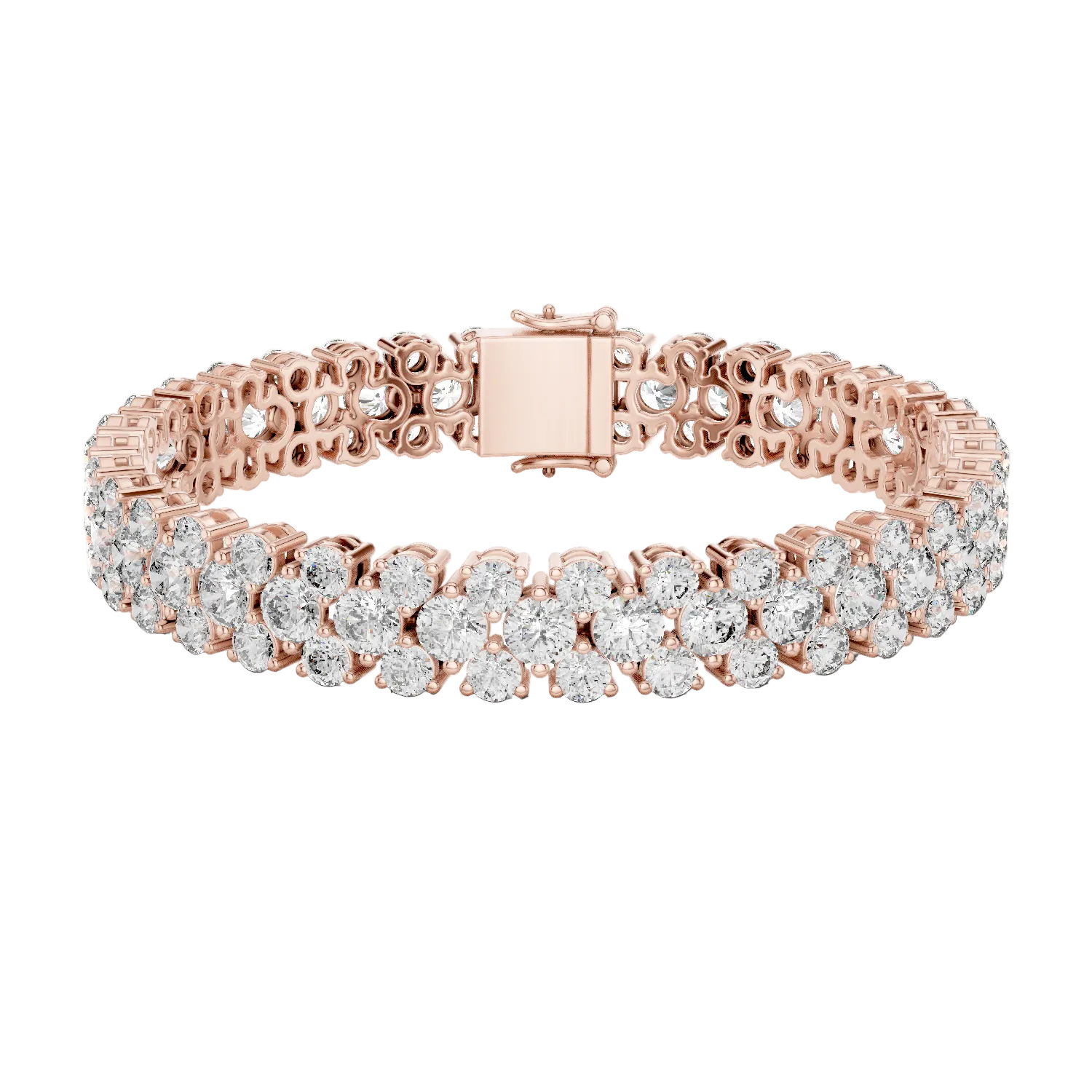 Double row lab grown diamond bracelet with brilliant round diamonds in yellow white and rose gold finishes