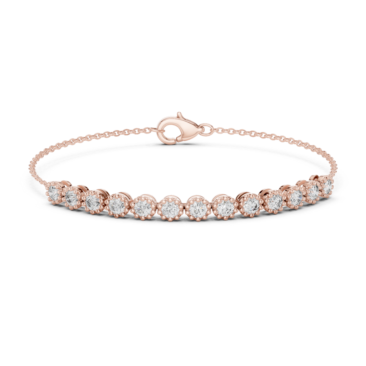 Minimal round lab grown diamond chain bracelet in yellow gold white gold and rose gold with elegant fine jewelry styling