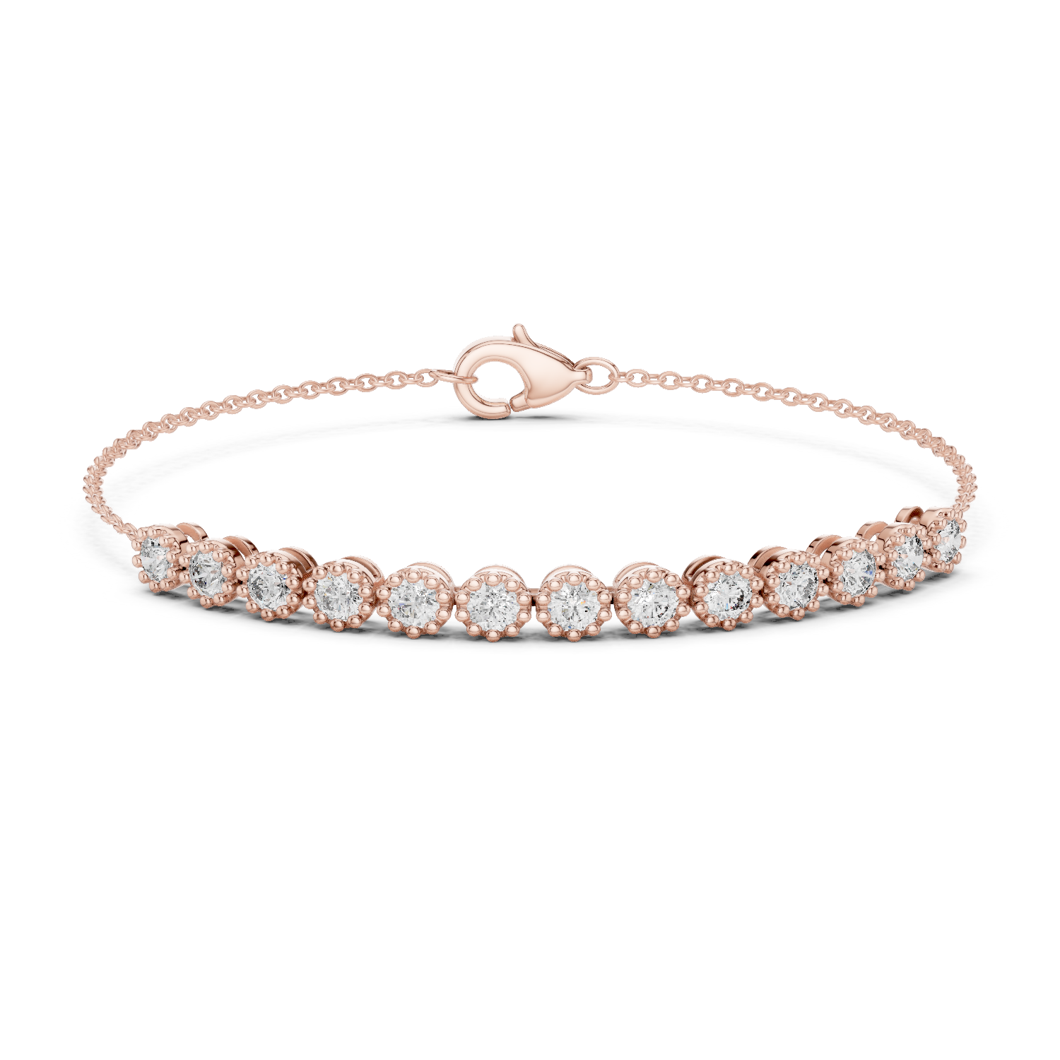 Minimal round lab grown diamond chain bracelet in yellow gold white gold and rose gold with elegant fine jewelry styling