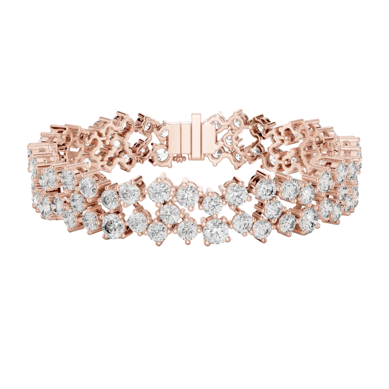 Multi shape lab grown diamond tennis bracelet with clustered round diamond design in yellow white and rose gold