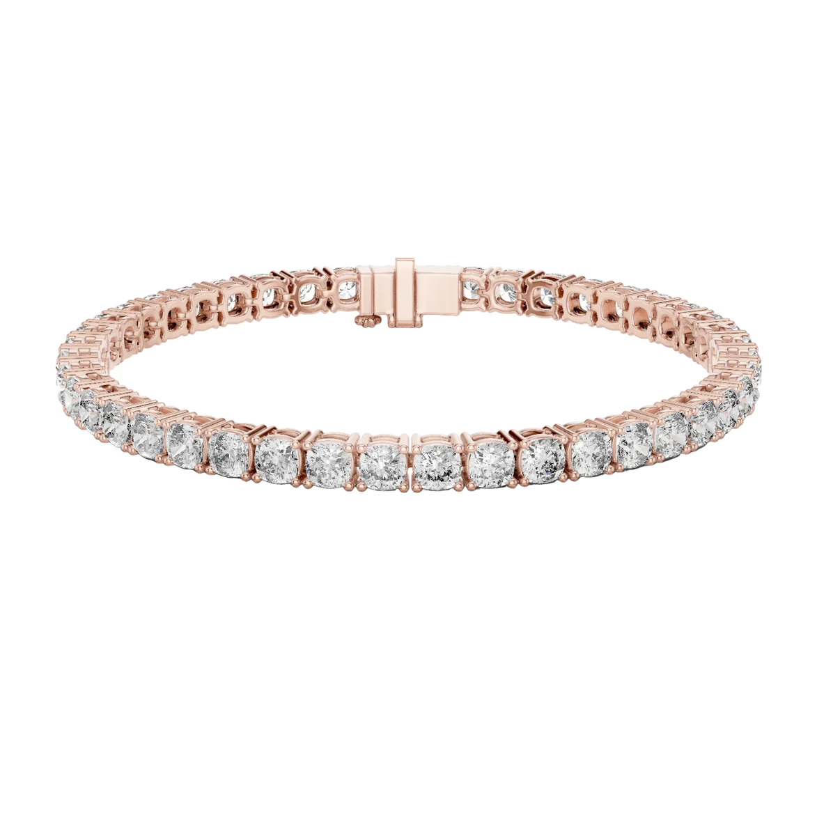 Cushion cut lab grown diamond tennis bracelet in yellow gold white gold and rose gold with luxury diamond setting