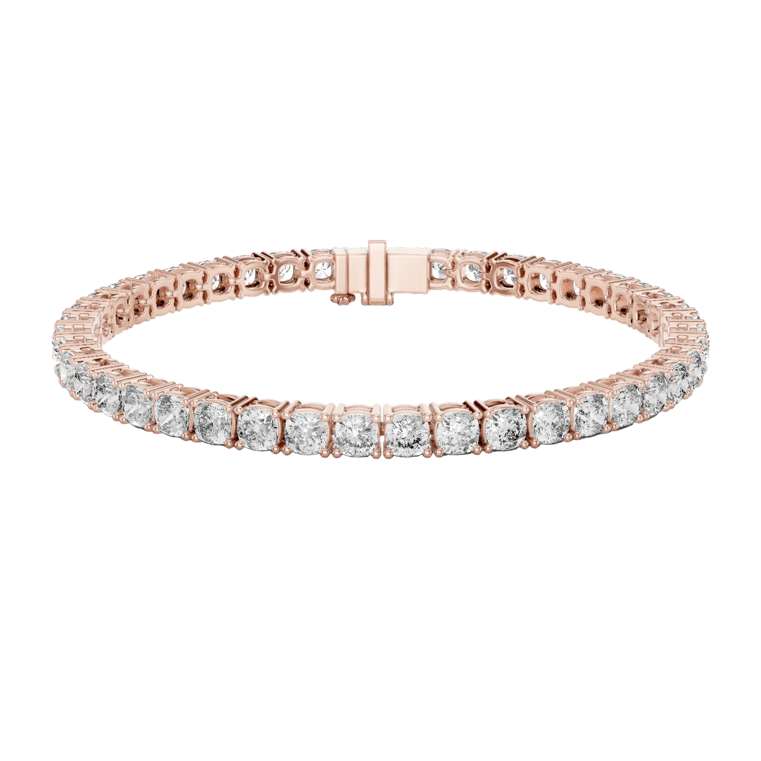 Cushion cut lab grown diamond tennis bracelet in yellow gold white gold and rose gold with luxury diamond setting