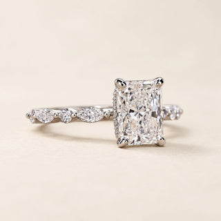 Radiant Cut Lab Grown Diamond Hidden Halo Engagement Ring in Yellow Gold