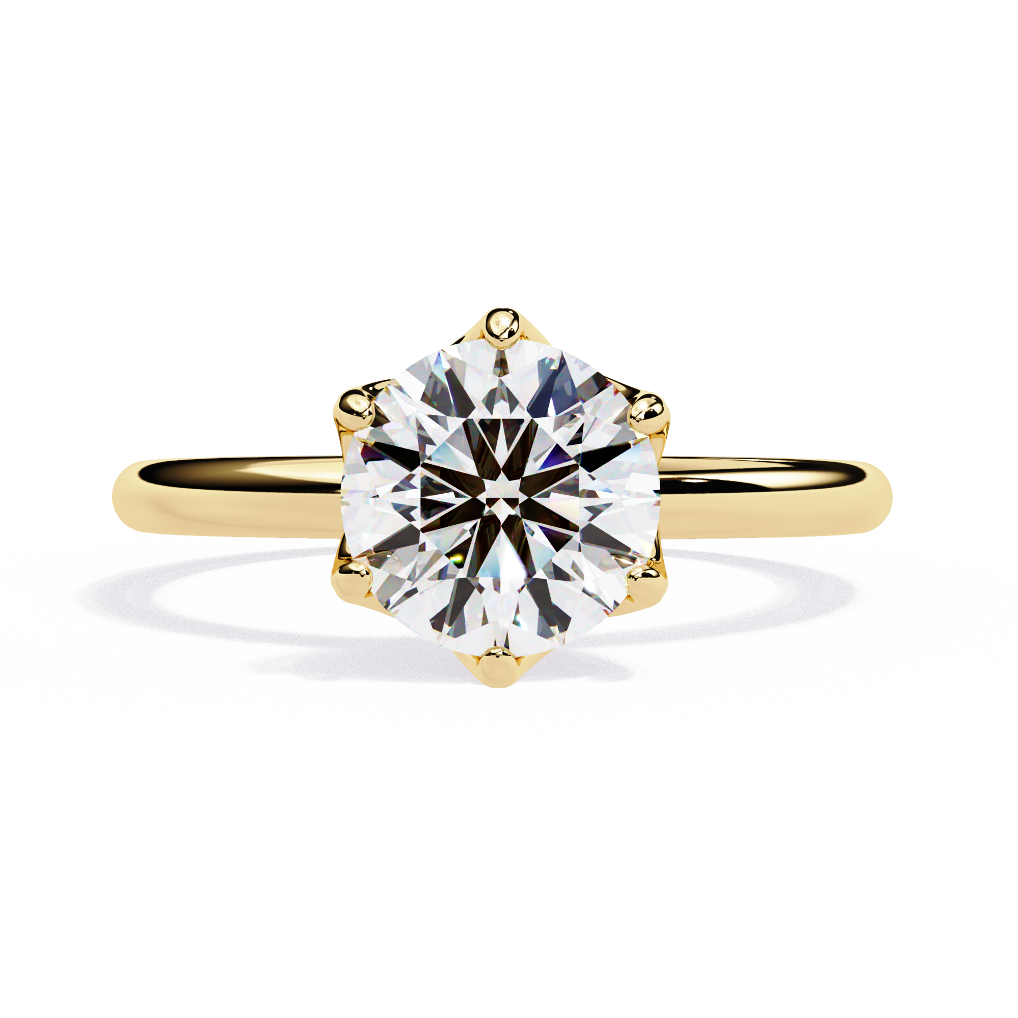 Gold ring with a large diamond on a white background