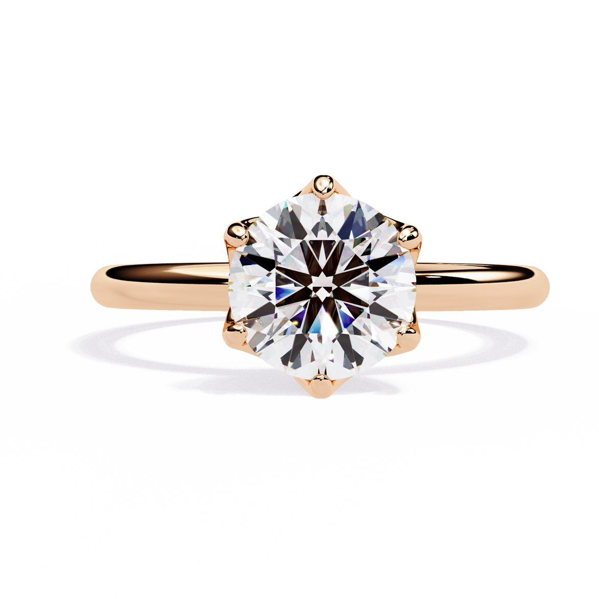 Classic round solitaire diamond engagement ring in white gold featuring a 1.56 CT round brilliant center stone with six-prong cathedral setting and hidden accent diamonds.