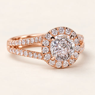 Portuguese Cut Lab Grown Diamond Halo Engagement Ring in Rose Gold