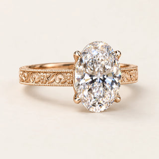 Oval Cut Lab Grown Diamond Vintage Milgrain Engagement Ring in Rose Gold
