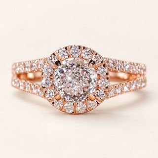 Portuguese Cut Lab Grown Diamond Halo Engagement Ring in Rose Gold