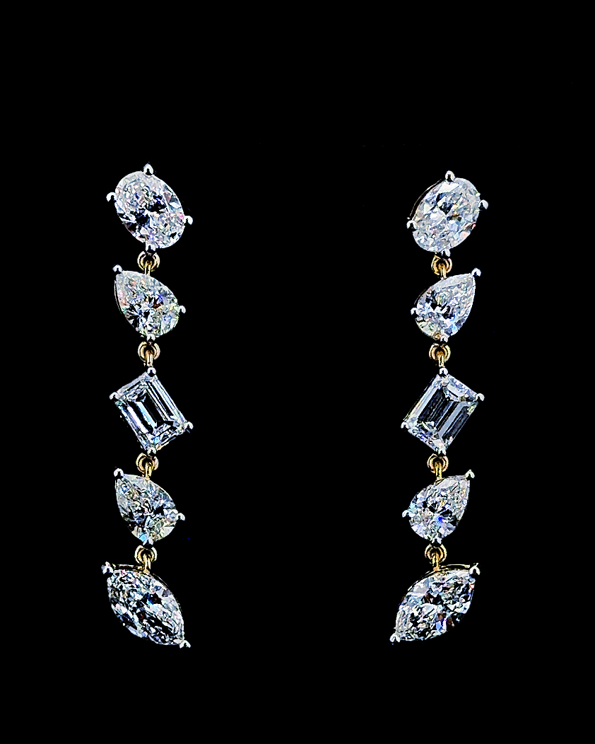 White gold mixed-cut drop earrings with 4.27ct lab grown diamonds on black