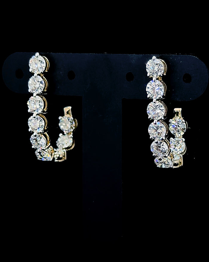 White gold inside-out hoop earrings with 4.30ct round lab grown diamonds on black