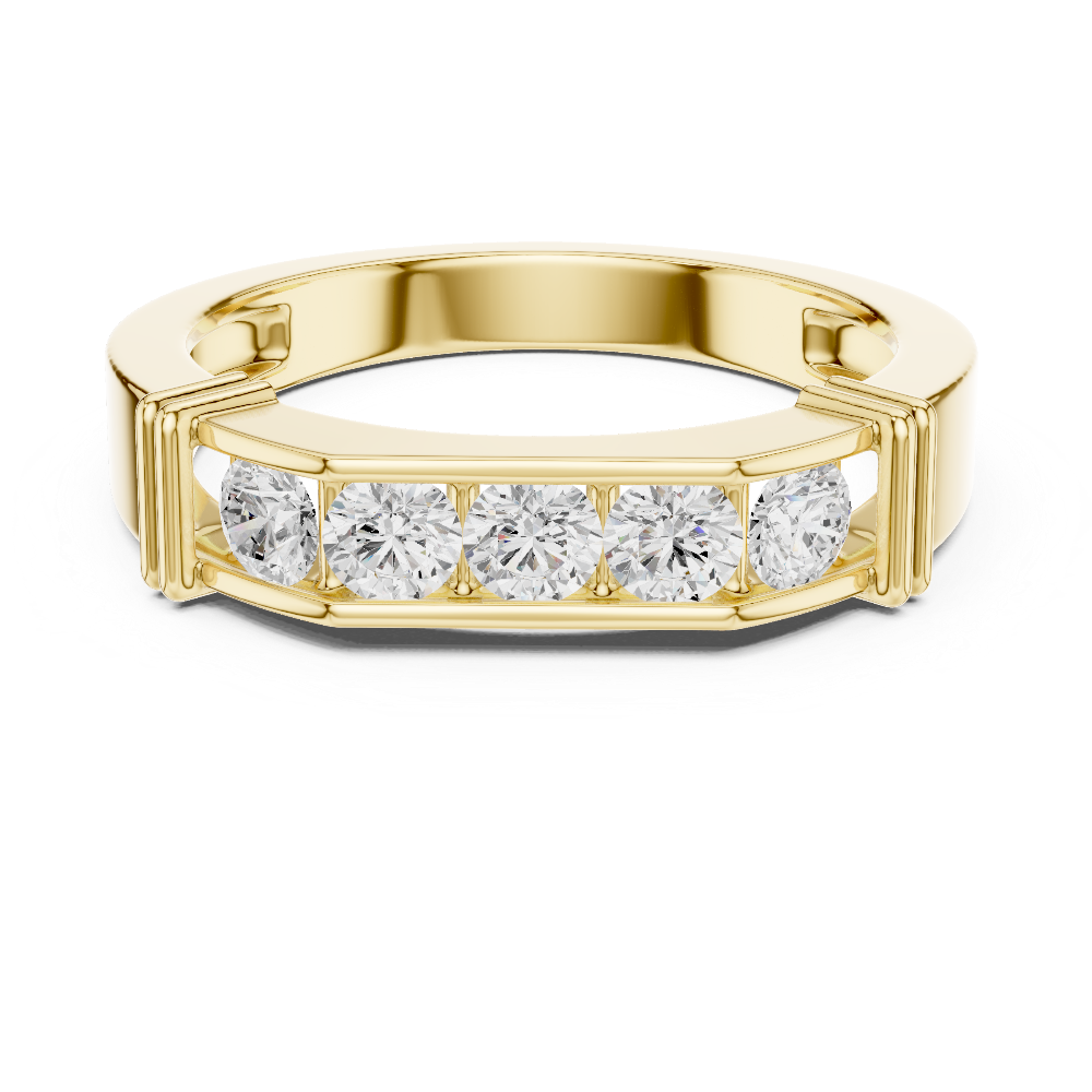 Men’s five stone diamond ring in gold with round lab grown diamonds by Signora Jewels