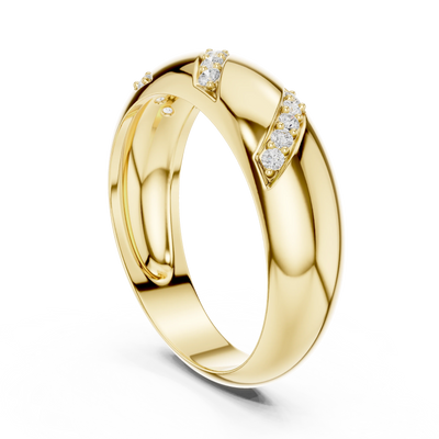 Round diamond men's wedding band in yellow gold