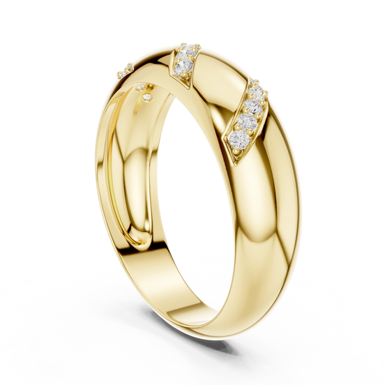 Round diamond men's wedding band in yellow gold