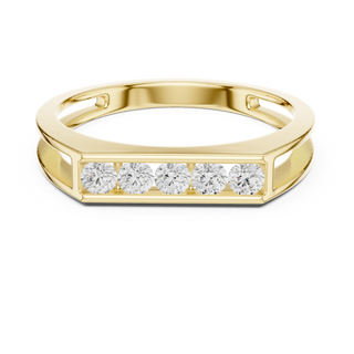 Round diamond channel set band in yellow gold