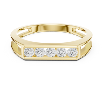 Round diamond channel set band in yellow gold