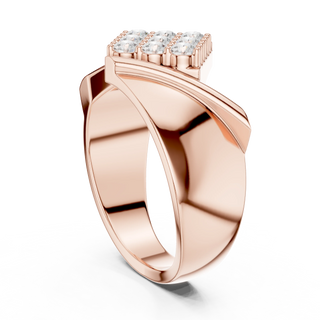 Round diamond cluster signet ring in rose gold