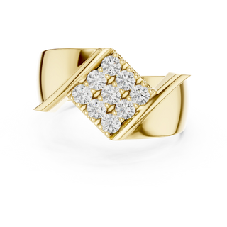 Round diamond cluster signet ring in yellow gold
