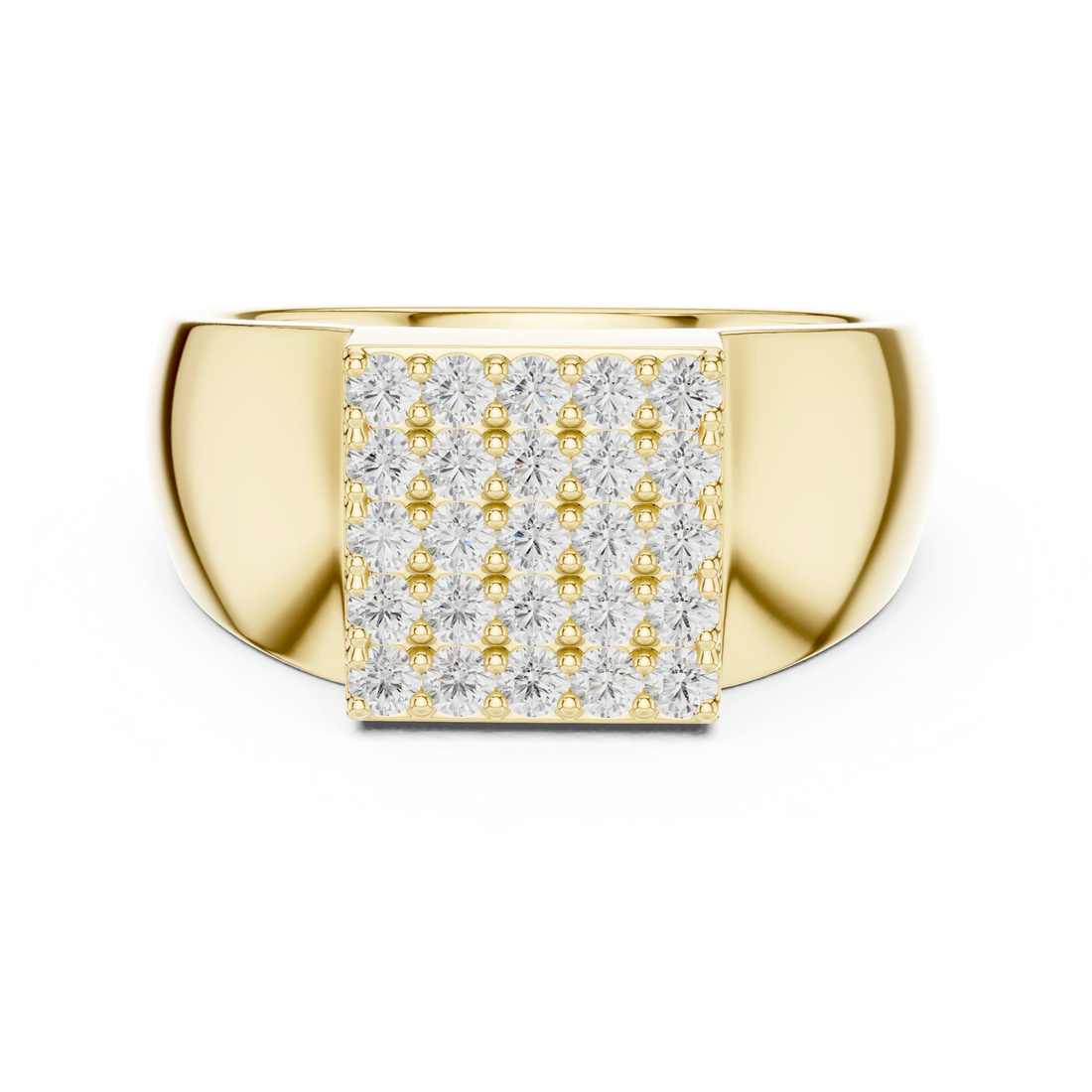 Round Diamond Square Cluster Signet Ring