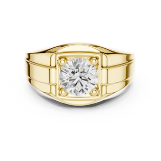 Round diamond solitaire signet ring in yellow gold

