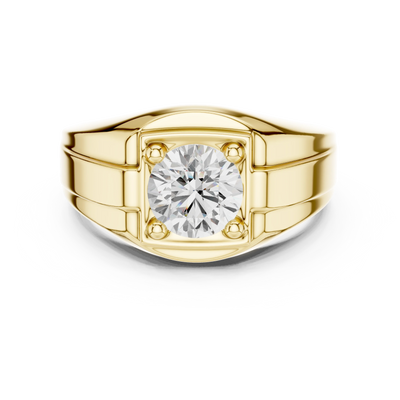 Round diamond solitaire signet ring in yellow gold
