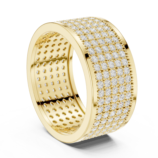 Round diamond pavé band ring in yellow gold
