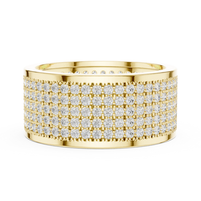 Round diamond pavé band ring in yellow gold
