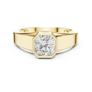 Radiant diamond bezel signet ring in yellow gold
