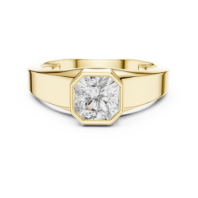 Radiant diamond bezel signet ring in yellow gold
