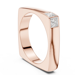 Princess diamond dual bezel wedding band ring in rose gold
