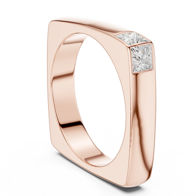 Princess diamond dual bezel wedding band ring in rose gold
