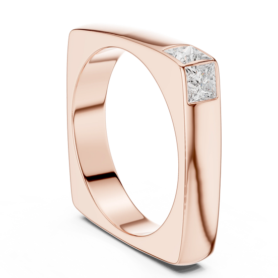Princess diamond dual bezel wedding band ring in rose gold
