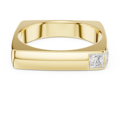 Princess diamond dual bezel wedding band ring in yellow gold
