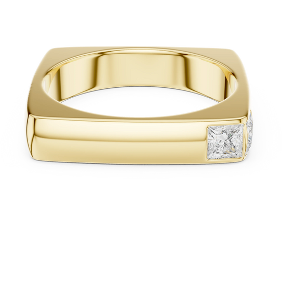 Princess diamond dual bezel wedding band ring in yellow gold
