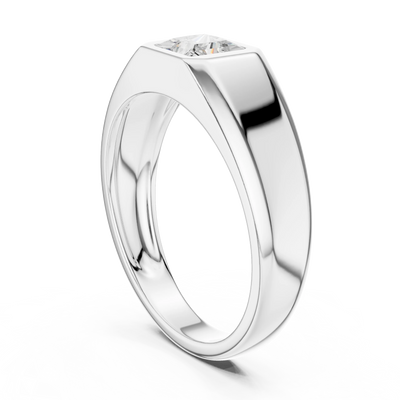Princess diamond bezel signet ring in white gold
