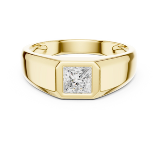 Princess diamond bezel signet ring in yellow gold
