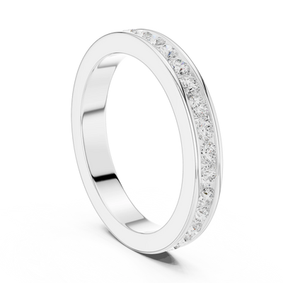 Round diamond channel wedding band ring in white gold
