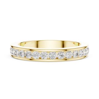 Round diamond channel wedding band ring in yellow gold

