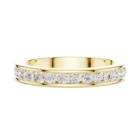 Round diamond channel wedding band ring in yellow gold
