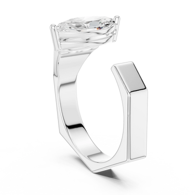 Marquise diamond open signet ring in white gold

