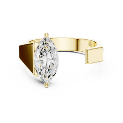 Marquise diamond open signet ring in yellow gold
