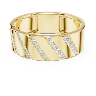 Round diamond diagonal channel band ring in yellow gold
