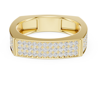 Round diamond pave signet ring in yellow gold
