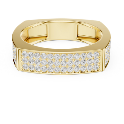 Round diamond pave signet ring in yellow gold

