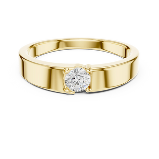 Round diamond solitaire signet ring in yellow gold
