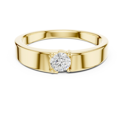Round diamond solitaire signet ring in yellow gold
