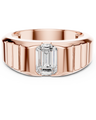 Men’s emerald cut diamond signet ring in gold with bold grooved band