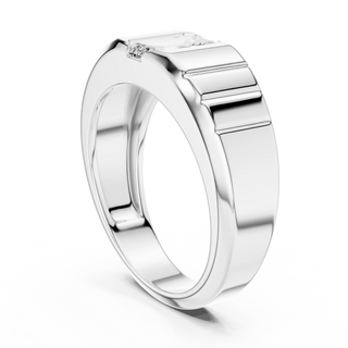 Emerald diamond solitaire signet ring in white gold
